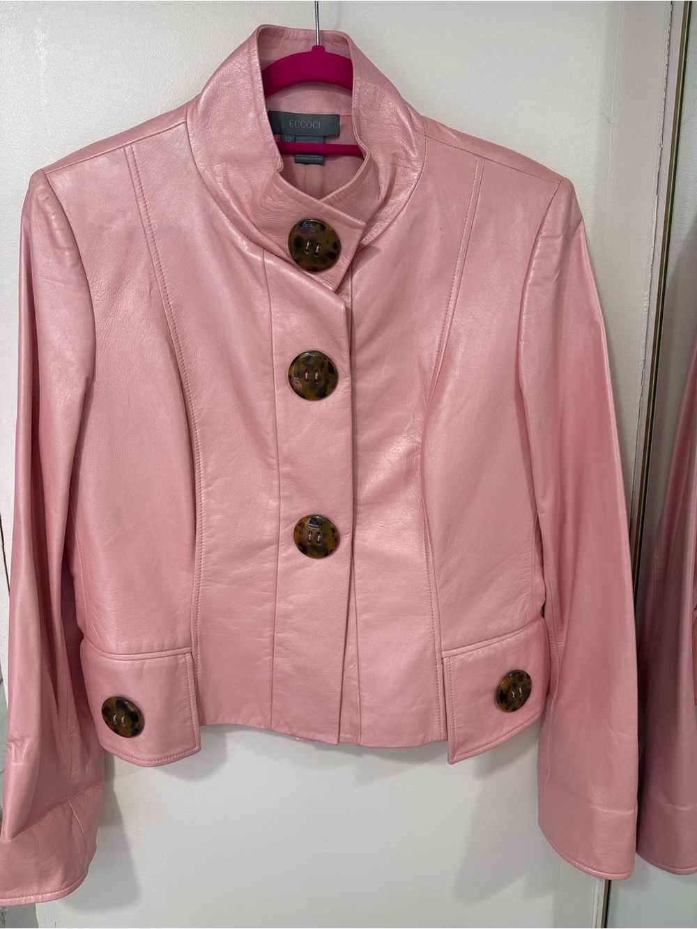 Eccoci Pink Leather Button-Front Jacket
